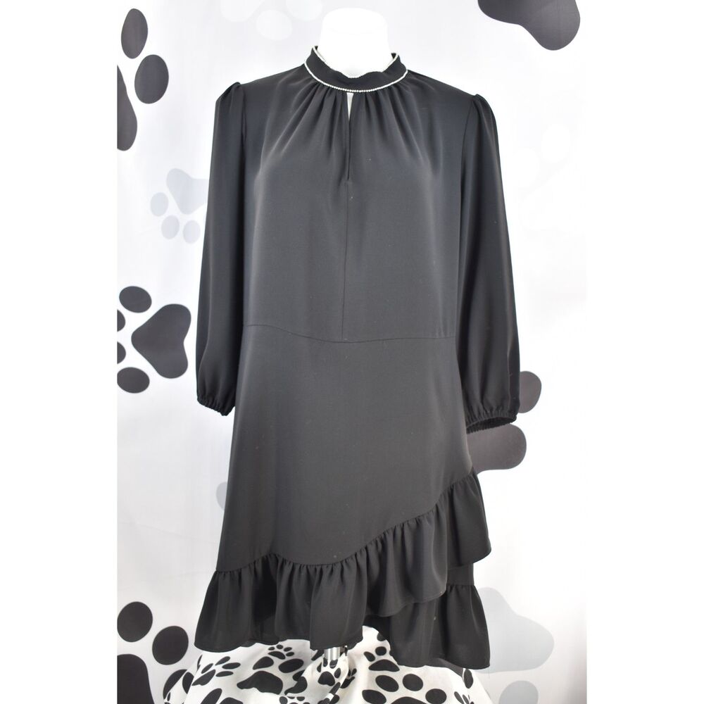 Shoshanna Magnolia Embellished Mini Dress Bedazzeled High Neck Black Size 14
